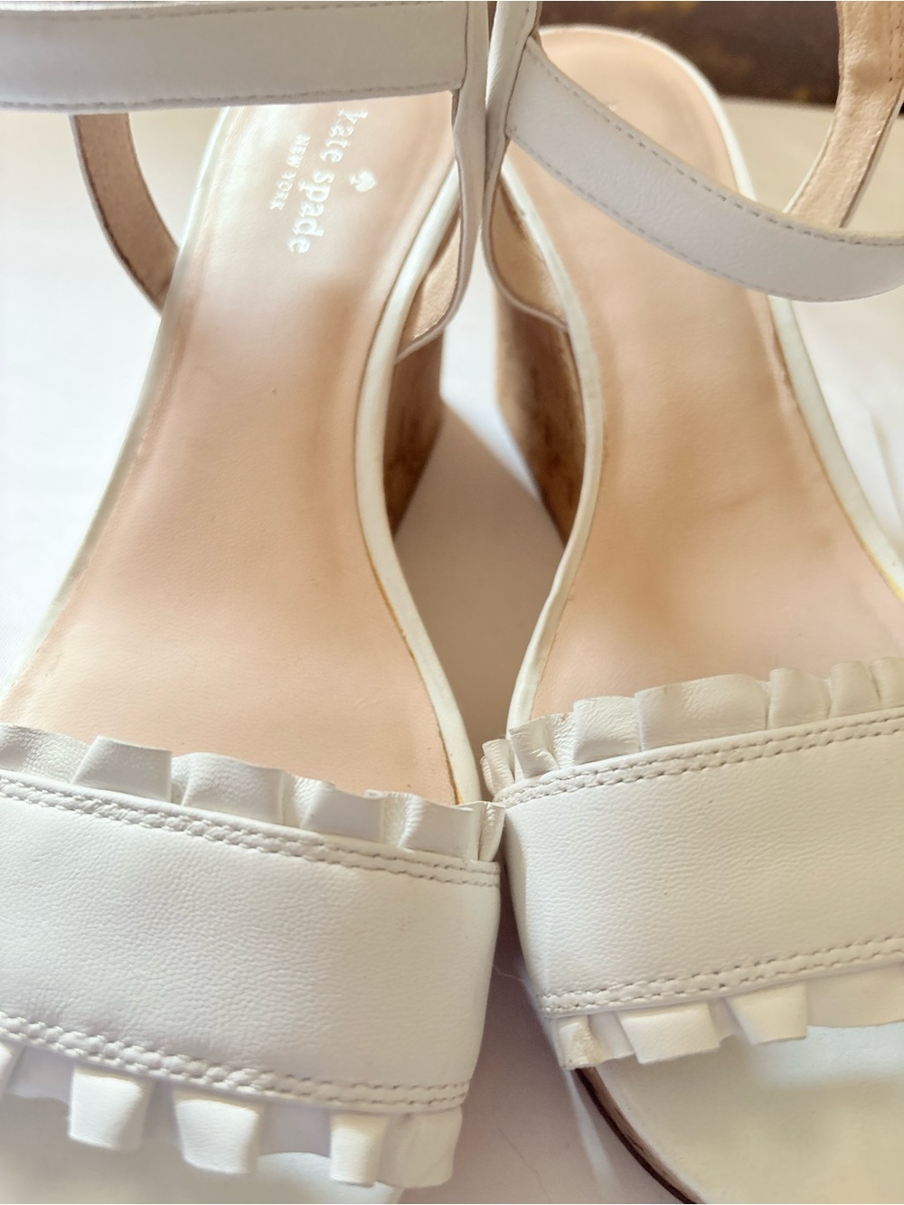 Kate Spade White Ruffle Strap Wedges - Size 10 M